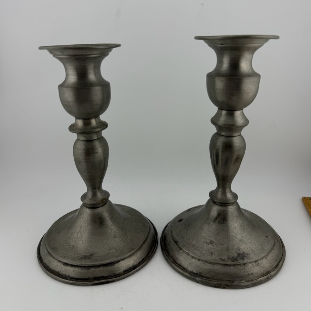 Leonard Pewter Candlestick Holders 7in Silver Tone Weighted Set of 2 Bolivia